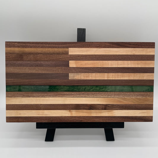 American Flag Butcher Block w/Thin Green Line