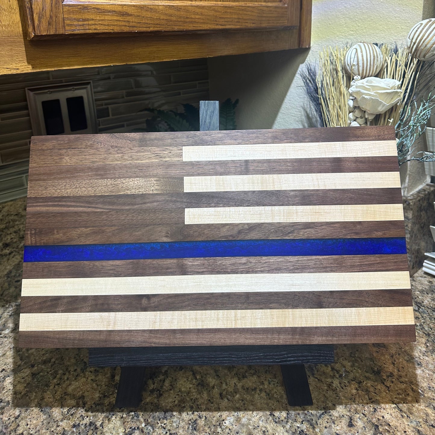 American Flag Butcher Block w/Thin Blue Line